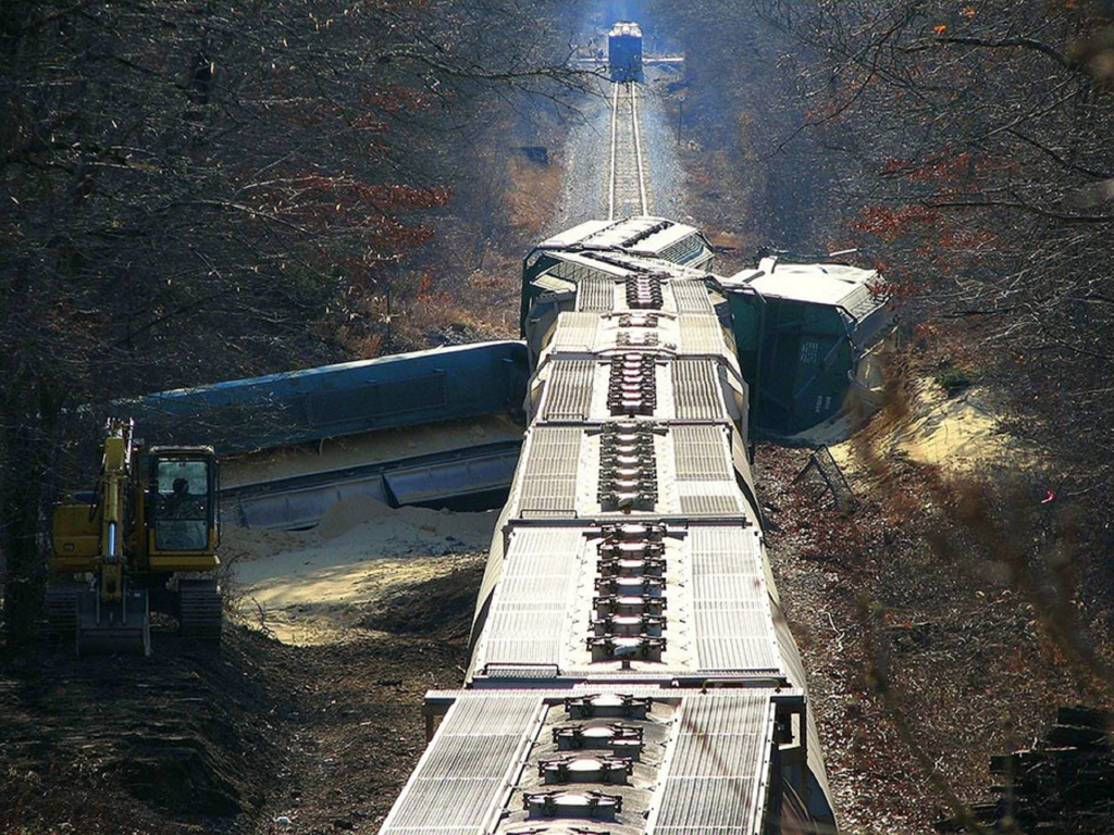 An image capturing the chaos of a railroad accident scene in Chicago, Illinois