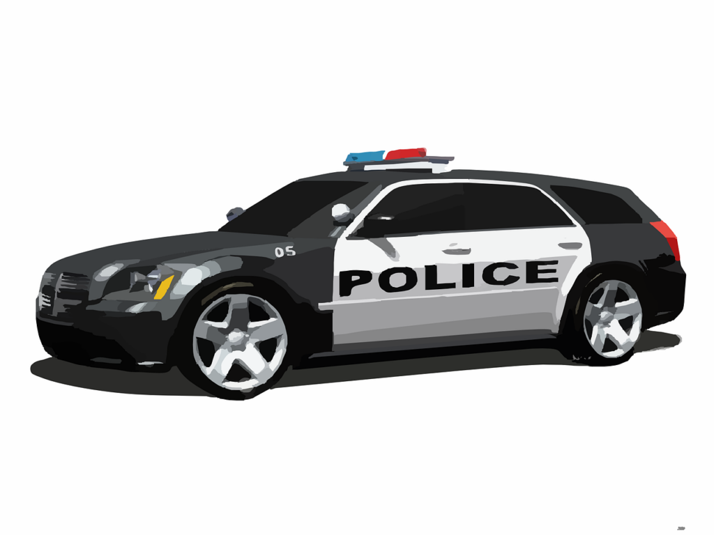 An image featuring a group of uniformed police officers in Brisbane, California, meticulously examining a damaged vehicle at the scene of an accident